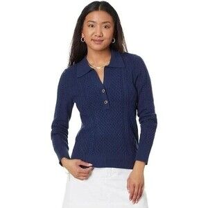 Lily Pulitzer Women’s Lizona Cabled Sweater in Low Tide Navy XL Preppy